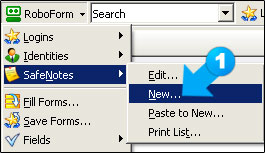 Choose the 'New' option from the Safenotes menu