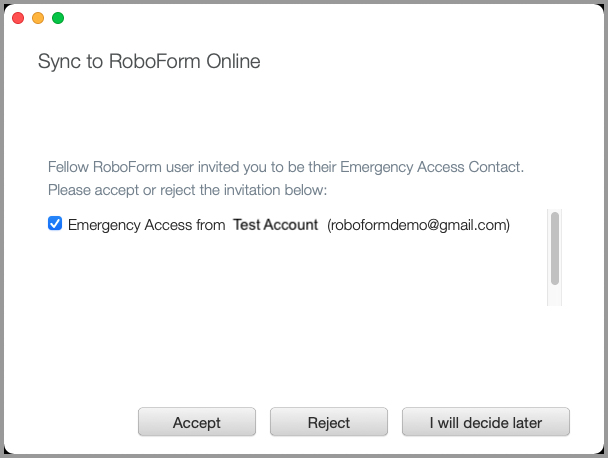showing the Emergency Contact invitation.