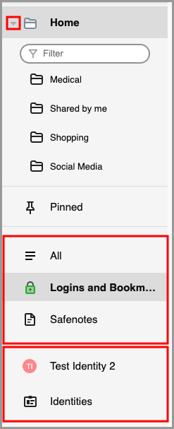 the different tabs on the RoboForm Start Page.