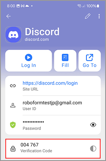 6 digit code from RoboForm Authenticator.