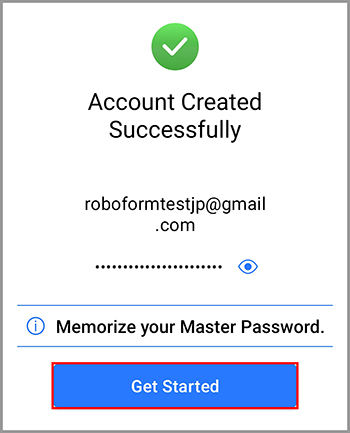 Confirmation that the account was successfully created.