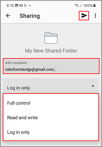 Add recipient and choose permission level.