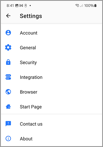 The different tabs in the settings menu.