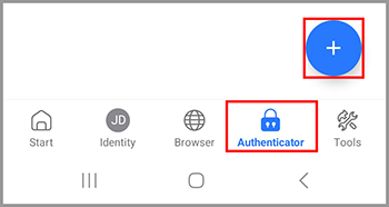 The option to scan a QR code in the Authenticator tab Android.