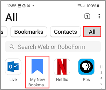 A Bookmark in the All menu.