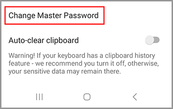 The Change Master Password button on the Security page.