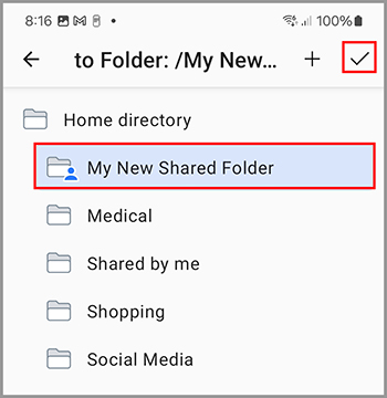 Select the new shared folder.