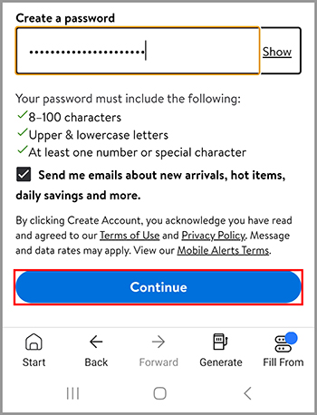 Completing account creation.