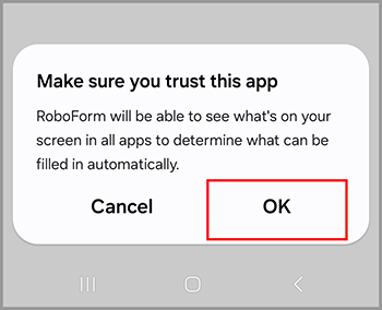 Message asking for confirmation that you trust RoboForm.