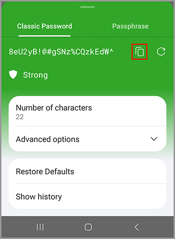 The copy icon in the RoboForm Password Generator.