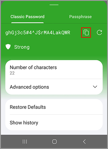 The copy icon in the RoboForm Password Generator.