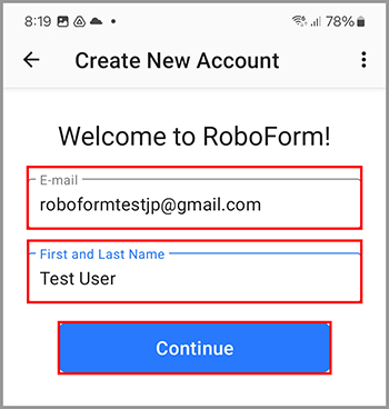 The Create New Account page.