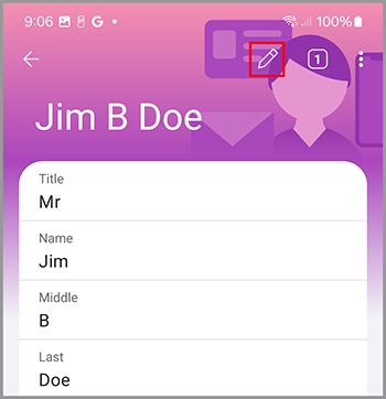 The Edit button for an Identity Element Android.