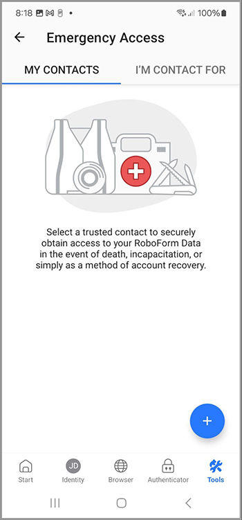 The Emergency Access page Android.