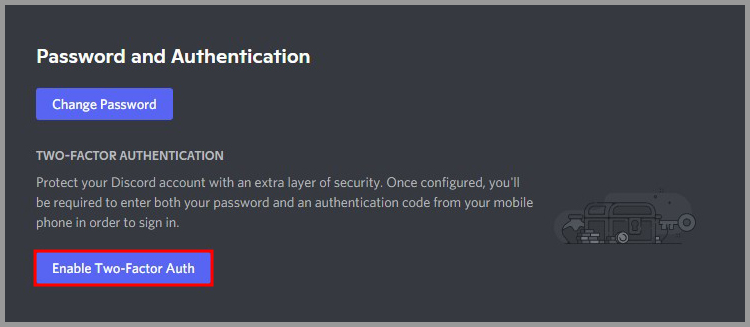 The enable two-factor authentication button on a site.