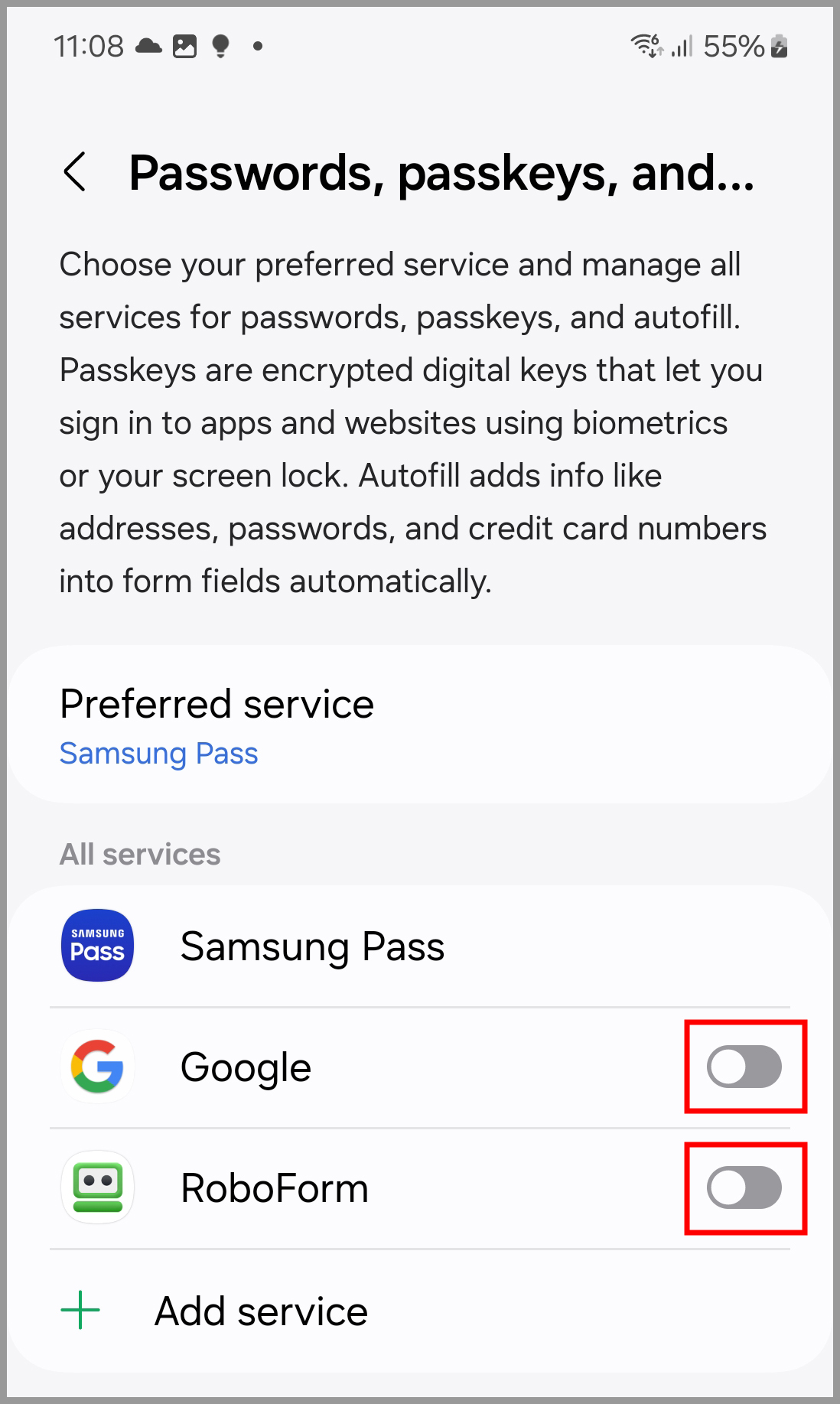 The Android Autofill Service page.
