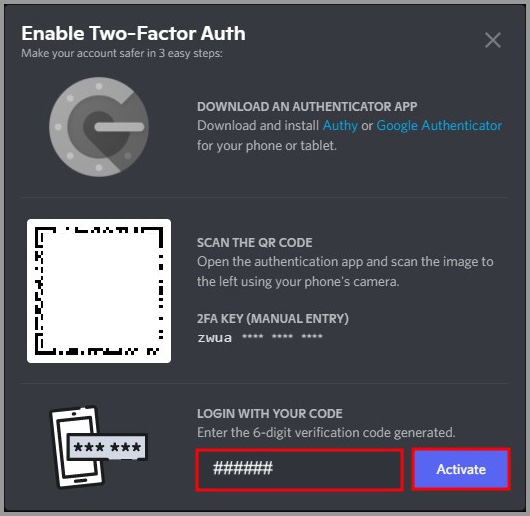 Enter the 6 digit code on the site.