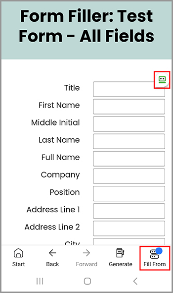 The RoboForm autofill icon and Fill From button.