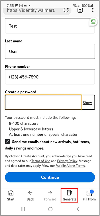 The password generator button in the RoboForm browser.