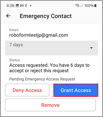 Option to grant or deny access to data.