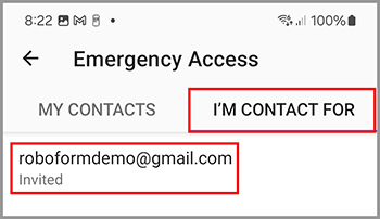 The I’m Contact For tab in Emergency access.