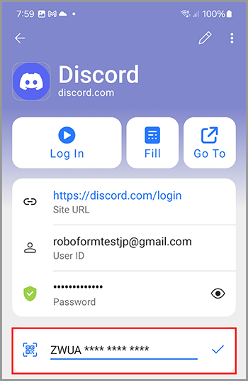 Entering the secret key from the site.