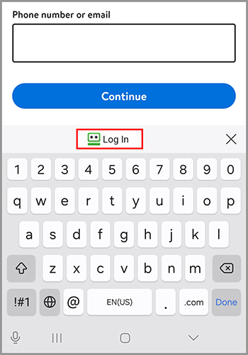The RoboForm Log In button in an app.