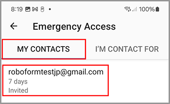 The My Contacts tab in Emergency Access.
