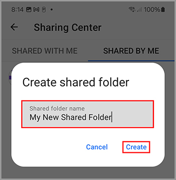 Create shared folder window Android.