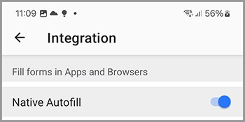 The Native Autofill option is now enabled.