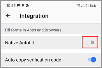 The Native Autofill option Android.