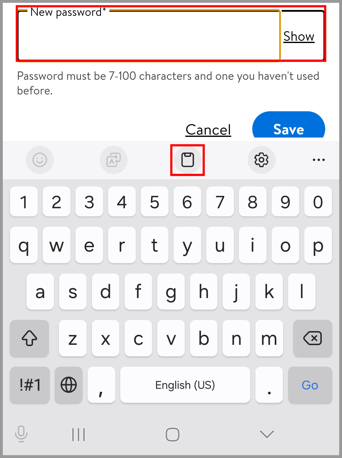The paste from clipboard button on Android.