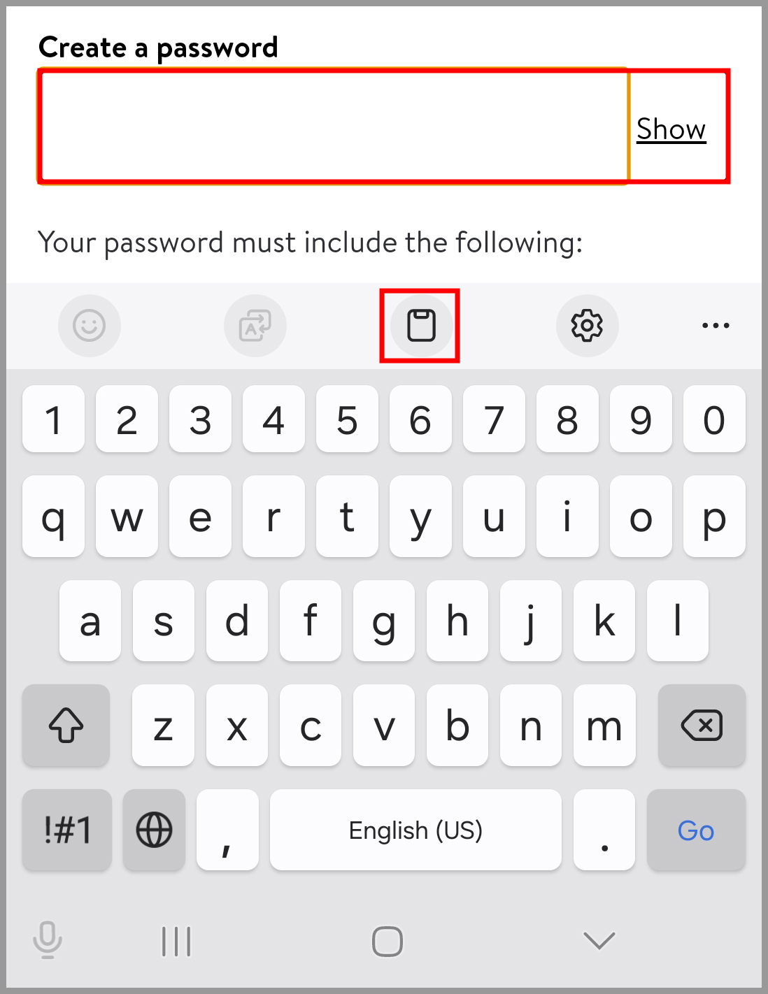 The paste from clipboard button on Android.