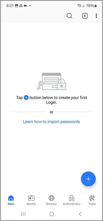 RoboForm Start Page Android.