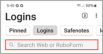 RoboForm search bar.