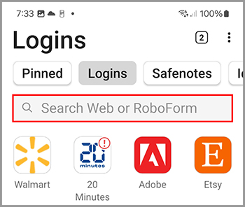 The RoboForm search bar.