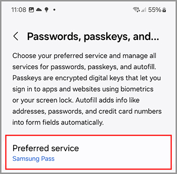The Preferred service option Android.