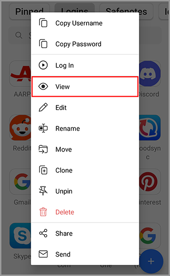 The option to view a Login Android.