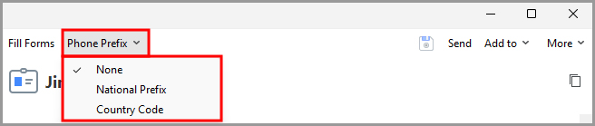 the Phone Prefix menu for an Identity in the RoboForm editor.